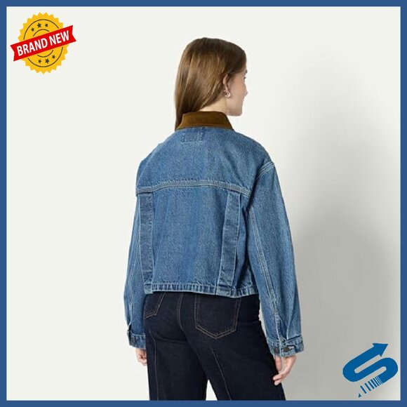 Oversized Cropped Denim Jacket Heavyweight Rigid Fit Women's - Picture 4 of 8